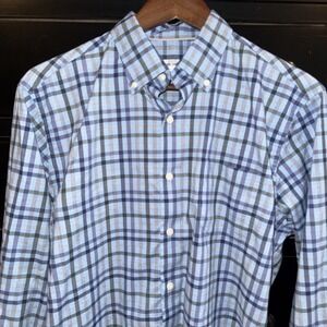 Peter Millar Men's Button Down Shirt  Sz M Blue Plaid Long Sleeve Preppy Stretch